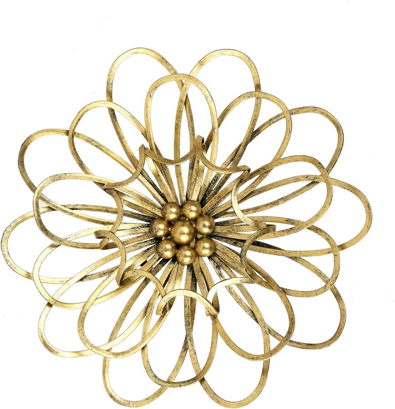 Remenna Metal Flowers Wall Decor, Metal Rustic Wall Art Decoration Farmhouse Wall Decorations Multiple Floral Hanging Decor for Bathroom Living Room Home Office Garden Kitchen 13inch (Rustic Gold) - Image 1
